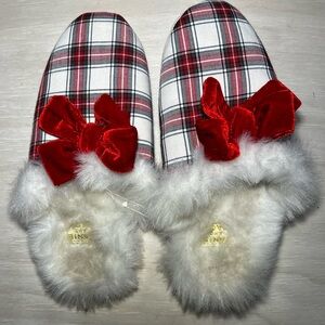 Janie and Jack Goodnight Plaid Slippers. Red & White. Size 13
